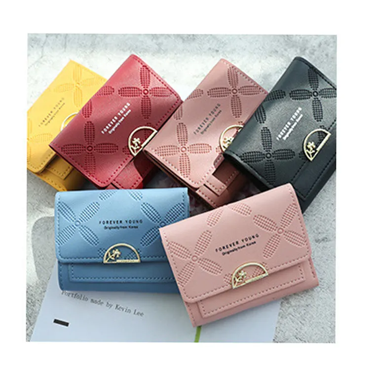 factory hot sale custom Korean style fashion pu leather short women wallets ladies purse for kids girls cute wallet for kids