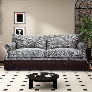 Divano di Lusso in Tessuto Stampa Zebra con Cuscini in Spugna, Moderno Divano a Tre Posti Imbottito con Stampa Animale, <span class=keywords><strong>Arredamento</strong></span> di Tendenza per Soggiorno - Product Image 1