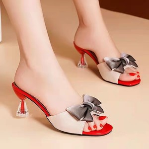 Factory Direct Women Transparent Thin High Heel Slippers Crystal Heel <b>Bow</b> Decor Anti-Slip Versatile Outdoor Party Dress Mules - Product Image 5
