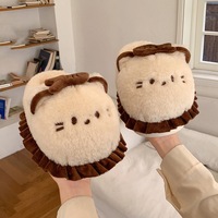 StepGrace – Chaussons d'intérieur en peluche avec semelle EVA, motif chat de dessin animé mignon, doux et chauds, pour femmes et filles