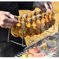 Soporte para Piernas de Pollo de Acero Inoxidable para Exteriores, Multifuncional, Plegable, con Bandeja para Parrilla de Gas y Barbacoa