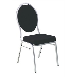 Sedia impilabile Diamante, Tessuto nero, Schienale ovale - Product Image 1