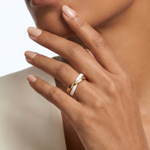 Bague vintage en acier inoxydable 304, céramique, plaquée or 18 carats, unisexe, deux anneaux, peut être gravée au laser - Product Image 2