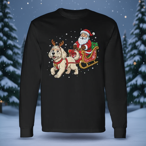T-shirt à manches longues pour adulte, unisexe, col rond, impression numérique, Père Noël, chien Goldendoodle, rennes, traîneau, Noël - Product Image 3