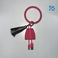 Kabel Data Pengisian Cepat Tipe-C USB Silikon Kulit PU Gelang Kepang Logo Kustom untuk Kamera IOS & Komputer