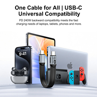 Kabel USB 5.0 Flat Pengisian Cepat Transfer Data 80 Gbps Mendukung Video 16K/Dual8K Pengisian Daya 240W dengan Selubung TPE