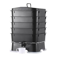 Kit de compostage des vers de terre à 5 plateaux de 50 L avec robinet de drainage pour le vermicompostage intérieur et extérieur, bac de recyclage des déchets alimentaires