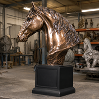 Sculpture de tête de cheval en résine bronze personnalisée, trophée, statue avec base noire, résistante à la corrosion, art animalier pour la décoration de bureau