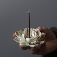 Porte-encens en céramique fait main, motif lotus peint, brûleur d'encens à fleurs rayées, encensoir chinois zen pour aromathérapie, salle de thé