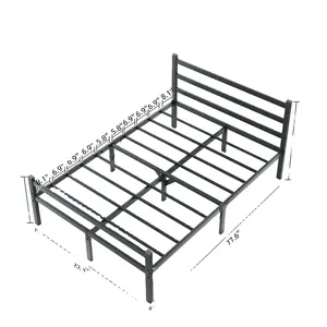 Schlussverkauf Doppelbettrahmen mit Kopfteil schwarz Metall-Doppelbettrahmen mit Stauraum schwerlast Anti-Rutsch mit Stahllatten