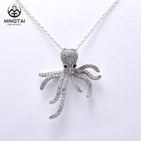Collier pendentif à breloque en argent sterling plaqué or blanc pour femme coupe princesse pieuvre Style mignon Zircon Micro Insert pour les fêtes