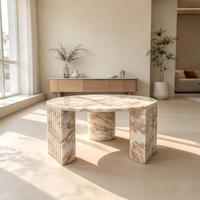 Table basse ronde de luxe en marbre Calacatta Gold avec pieds courbés à lattes, table de salon design pour villa, taille personnalisée