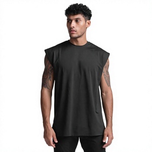 Débardeur sans manches pour homme, col rond, noir uni, décontracté, coupe ajustée en maille - Product Image 3