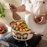 Casserole en céramique de style nordique, forme ronde, pot à soupe, résistance aux hautes températures, motif floral, peinte à la main, ensemble de casseroles