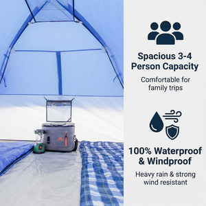 Tente de camping extérieure pour 2 à 4 personnes, usage familial et de loisirs, quatre saisons, sur mesure, tente tunnel, simple couche, polyester - Product Image 5