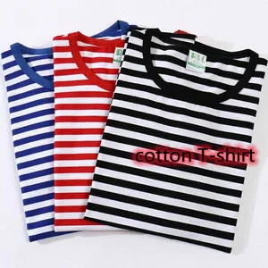 Cotton polyester round neck sea soul custom printed LOGO short-sleeved T-shirt navy sailor suit blue and white striped T-shirt