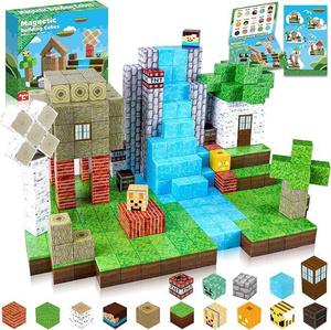 Juego de Construcción de Cubos Magnéticos Pixel Blue Castle Clásico, Ladrillos Magnéticos Estilo <span class=keywords><strong>Minecraft</strong></span>, Juguetes Educativos Sensoriales - Product Image 1