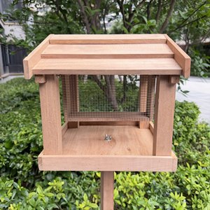 Mangeoire à oiseaux autoportante en bois pour jardin avec toit, support en bois massif écologique - Product Image 3