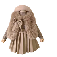 Ensemble Décontracté Trois Pièces Fille : Gilet, Robe et Pull Plissé – Style Automne Chic pour Enfant (Kaki)