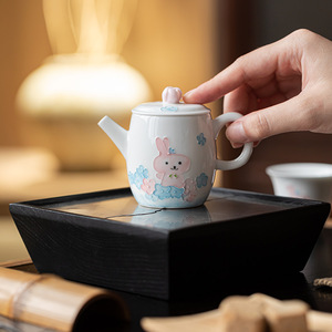 White Porcelain Hand Painted Rabbit Teapot With Lid Round Shape For Kung Fu <b>Tea</b> <b>Set</b> Afternoon <b>Tea</b> Ceramic Infuser - Product Image 1
