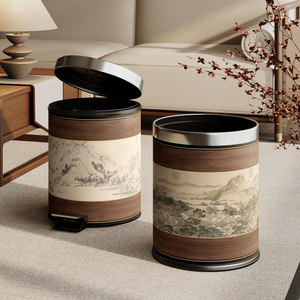 Cubo de Basura Estilo Chino de 12L, Cilíndrico, con Pedal, para Interiores, Decoración del Hogar y Sala de Estar - Product Image 1