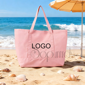 Logo personnalisé Sac à provisions en coton épais Sac fourre-tout en toile <span class=keywords><strong>avec</strong></span> <span class=keywords><strong>poche</strong></span> <span class=keywords><strong>extérieure</strong></span> sur le dessus Fermeture à glissière Essentiels quotidiens - Product Image 2