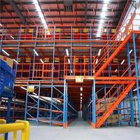 Système de rayonnage à palettes robuste pour mezzanine avec escalier, étagères en acier empilables