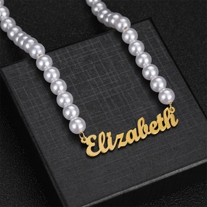 Wholesale Luxury Dainty Women's Gold Pearl <b>Chain</b> Stainless Steel <b>Name</b> Charm Necklaces-Casual/Sporty Style - Product Image 3