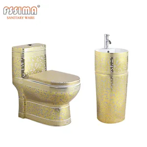 Керамический унитаз золотого цвета для ванной комнаты с раковиной