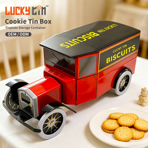 Boîte en métal personnalisée de luxe en fer blanc pour biscuits au beurre, vide, en forme de voiture, pour biscuits de Noël, avec couvercle - Product Image 1