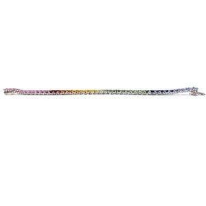 18k <b>Solid</b> White <b>Gold</b> Real Diamond Rainbow Sapphire Trendy Tennis Bracelet for Women-Wedding Party Gift - Product Image 3