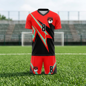 Maillot de football personnalisé sublimé pour adulte, noir, rose, bleu, col rond, anti-humidité, 100 % polyester, unisexe, manches courtes, élastique - Product Image 2