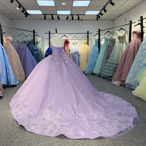 ชุดราตรีงาน Quinceanera ผ้าชีฟองประดับเลื่อมสีเขียว รุ่น DY1385 คอวี แขนยาว ผ้าฝ้าย 100% สำหรับงานพรอม - Product Image 4