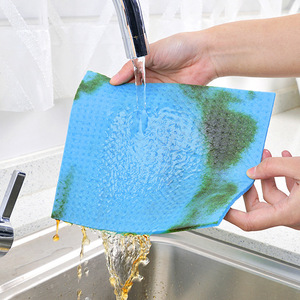 Wood Pulp Dishcloth Rectangle Yellow Oil Resistant Kitchen Cleaning Towel For Pots And <b>Pans</b> - Product Image 3