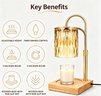 Lampe chauffe-bougie avec 3 ampoules, chauffe-bougie à hauteur réglable et intensité variable avec minuterie, lampe à bougie avec boîte cadeau charmante