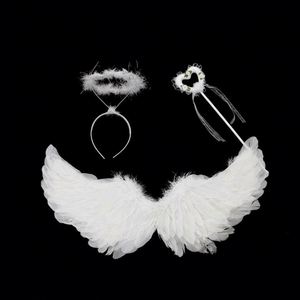 Al por mayor: Conjuntos de accesorios de disfraz de alas de ángel multifunción ligeras de plumas naturales, aptos para niños, con serigrafía para - Product Image 2