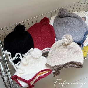 Bonnet tricoté pour femme style coréen, rouge bordeaux, chaud, couvre-oreilles, automne-hiver, anti-boulochage, Feifan - Product Image 5