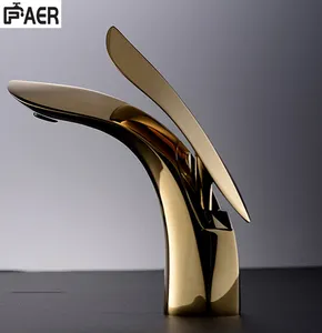 Neues Design Luxus Golden poliertes Messing Einhand-Warm-und Kaltwasser mischer Wasserhahn Bad Waschbecken Wasserhahn