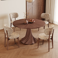 Table à manger ronde en bois massif vintage couleur noyer style médiéval pour petits appartements et hôtels