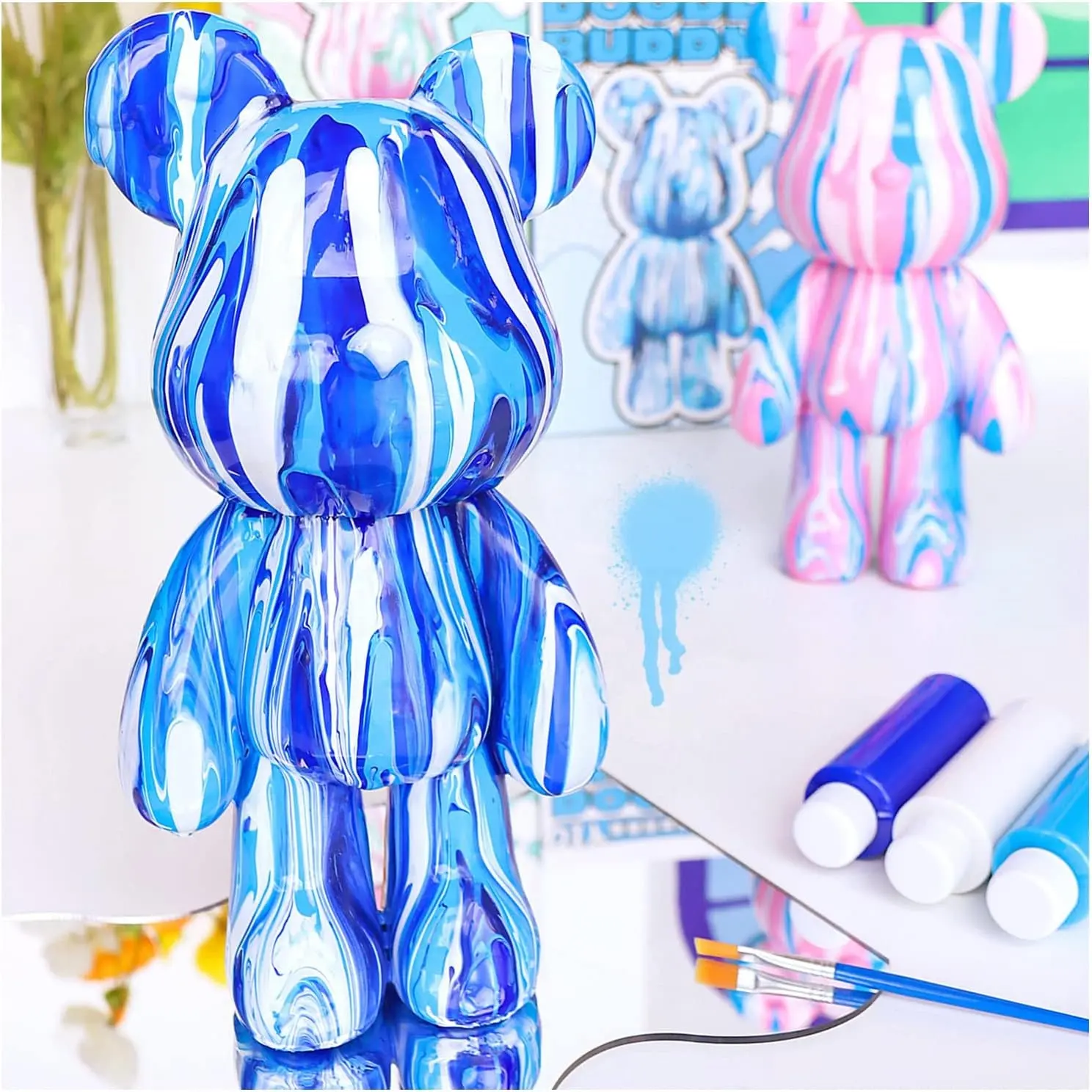 DIY Painting Fluid Bear Handmade Violent Bear Children's Painting Kit Set Creative Home Decorations Doll Figurine Toys Gift