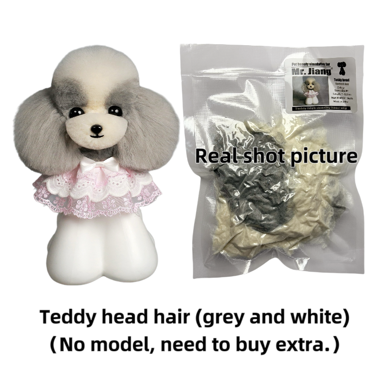 Teddy head hair (grey and white)