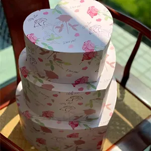Новая Подарочная коробка с принтом в пасторальном стиле, в форме сердца, набор из 3 подарочных коробок с цветами, ведро для объятий, подарочная упаковочная коробка, картон