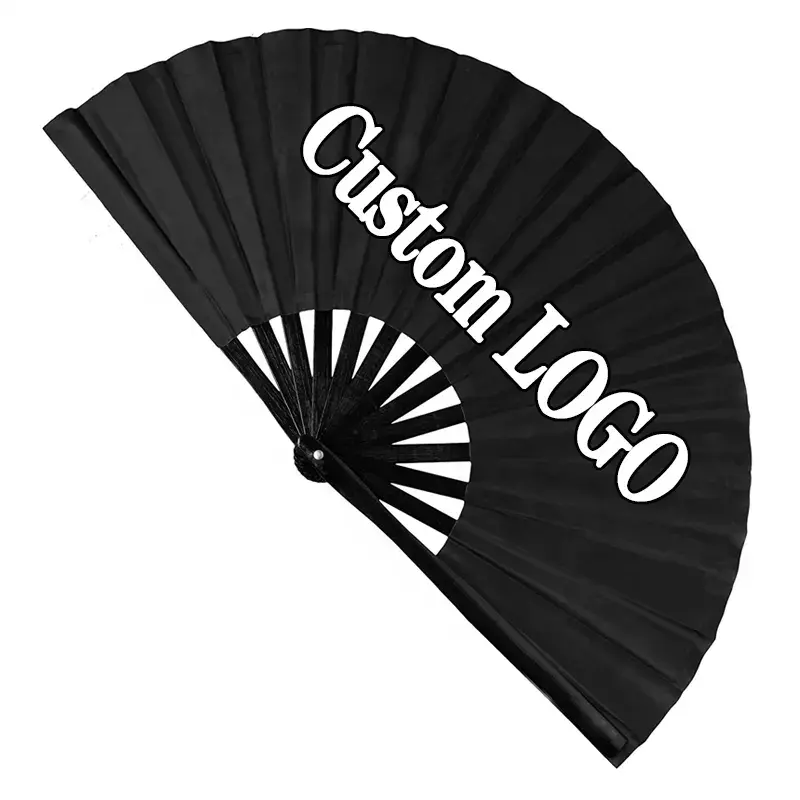 Özel Logo baskılı promosyon bambu yelpaze tek taraflı kumaş Rave el Fan