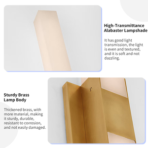 Applique murale linéaire en albâtre, double tête, en pierre naturelle, avec finition laiton, pour salle de bain d'hôtel de luxe, luminaire LED double pour salle de bain - Product Image 3