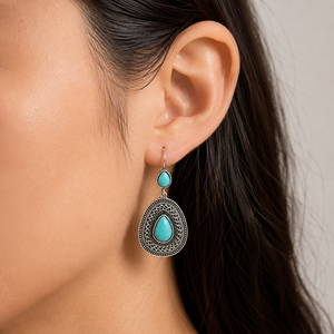 Orecchini Pendenti Vintage in Tono Bronzo con Dettagli Blu-Verde, Gioielli di Moda per Donne - Product Image 2