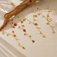 SA Sieraden Dames Y-vormige gelaagde hangende ketting Gouden kleur Fruit charme ketting met Zirkoon & Parel kralen Zomer strand sieraden