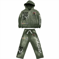 Survêtement personnalisé pour homme avec doublure de capuche en jacquard imprimé étoiles, 100% coton, délavé à l'acide, streetwear lourd, fabricant OEM/ODM