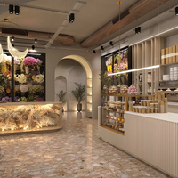Meubles de luxe pour boulangerie, comptoir de présentation en bois et verre pour café avec éclairage, aménagement intérieur pour salon de thé