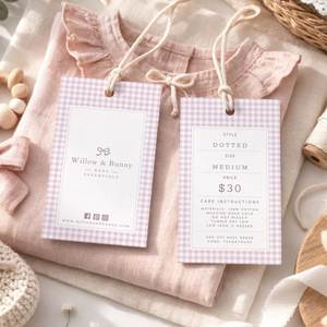 Etiquetas colgantes de papel ecológicas personalizadas; etiquetas laminadas 3D con forma personalizada, impermeables y duraderas para ropa, calzado y bolsos. - Product Image 1
