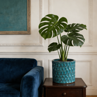 Pot de fleurs en céramique émaillée écologique et durable avec trou de drainage, bleu sarcelle, texture gaufrée en écailles de poisson, pour l'intérieur, la maison et le jardin
